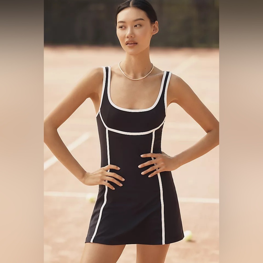 NWT new medium Anthropologie daily practice piped mini dress black white shorts
